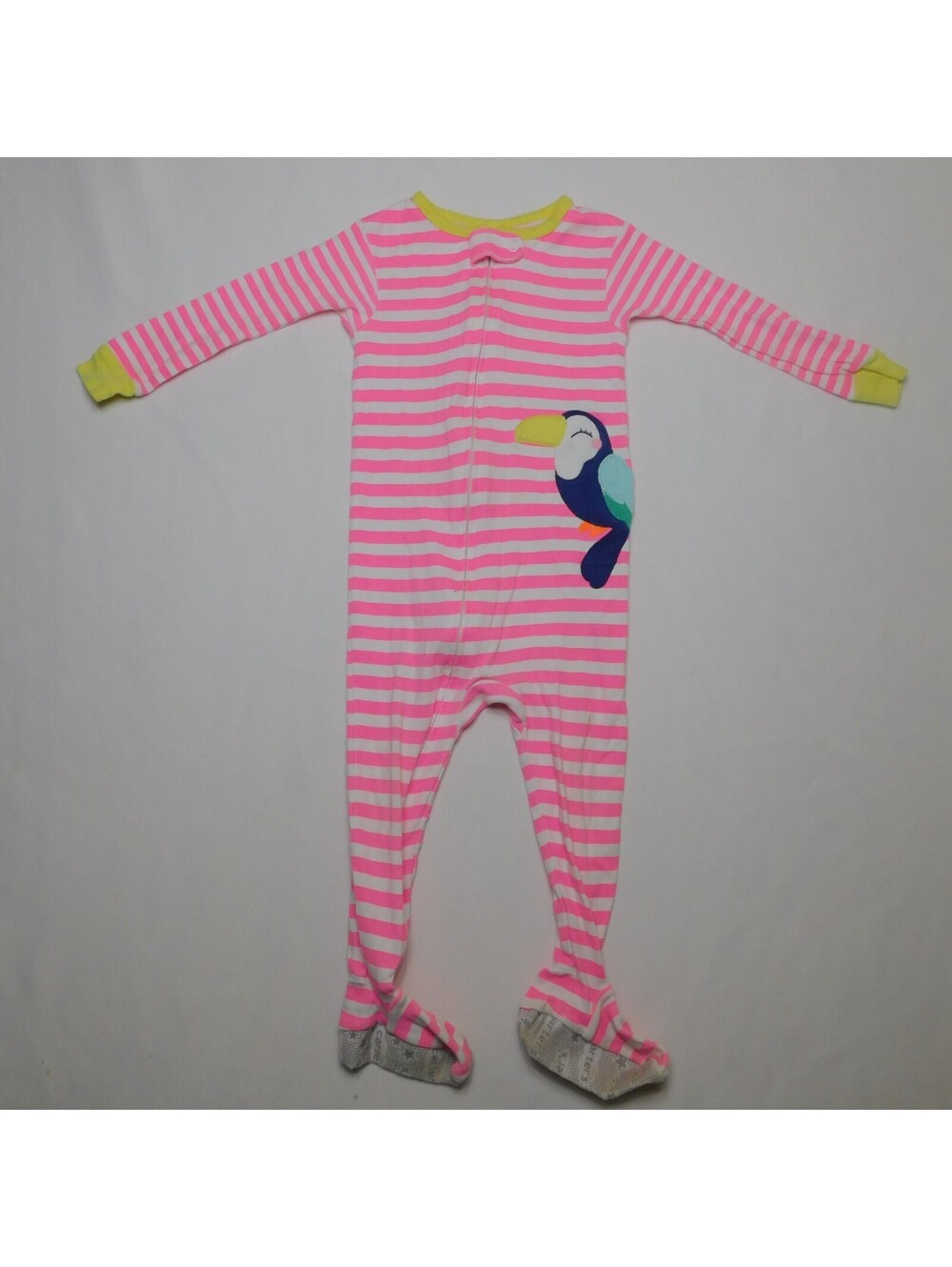 Carters Baby Girl Footed Pajamas 18M 18 Months Pink White Striped Toucan Sleeper
